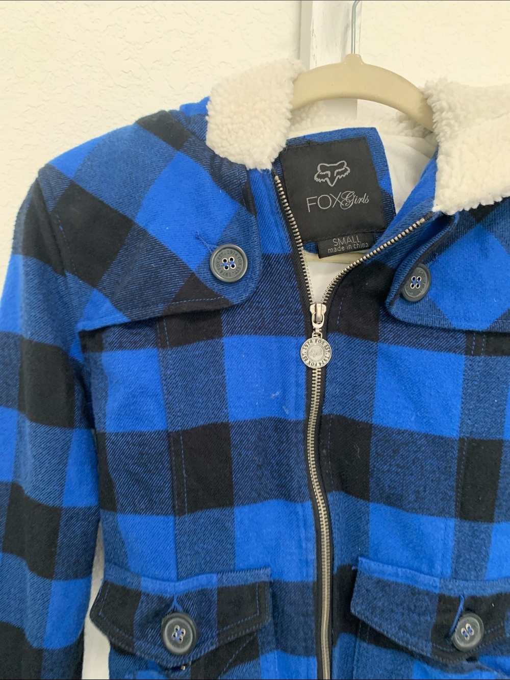 Fox Racing Blue & Black Plaid Sherpa-Lined Zip Jacket - Picture 3 of 9